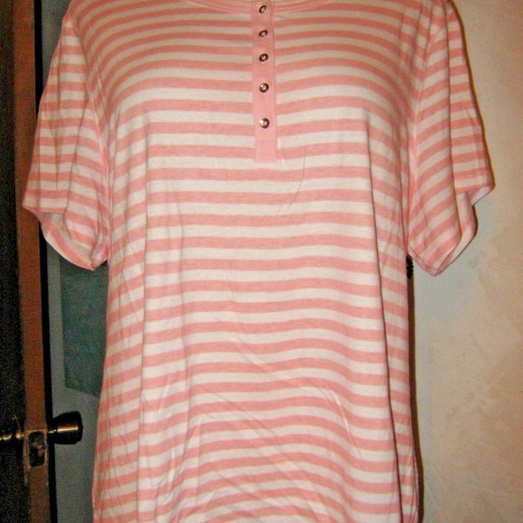 Faded Glory Tops - Pink White Stripe Button Chest Stretch Shirt 2X Faded Glory Tops - Pink White Stripe Button Chest Stretch Shirt 2X